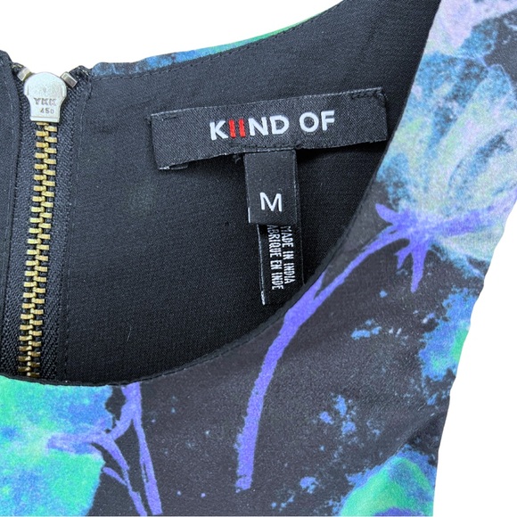 Kiind Of Larisa Dress Size Medium Jet Black Green Floral Asymmetrical Halter - Picture 3 of 5